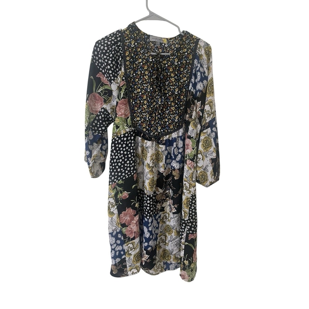Fig And Flower Floral Patchwork Boho Cottagecore Shift Dress Large Knee Length